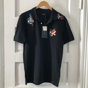 Men’s Zara Shirt Black with Tattoo Embroidery NWT